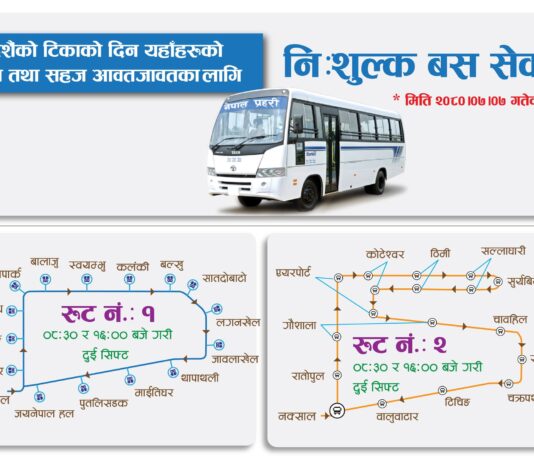 आज काठमाडौंमा कहाँ-कहाँ चलाउँदैछ प्रहरीको निःशुल्क बस सेवा ?
